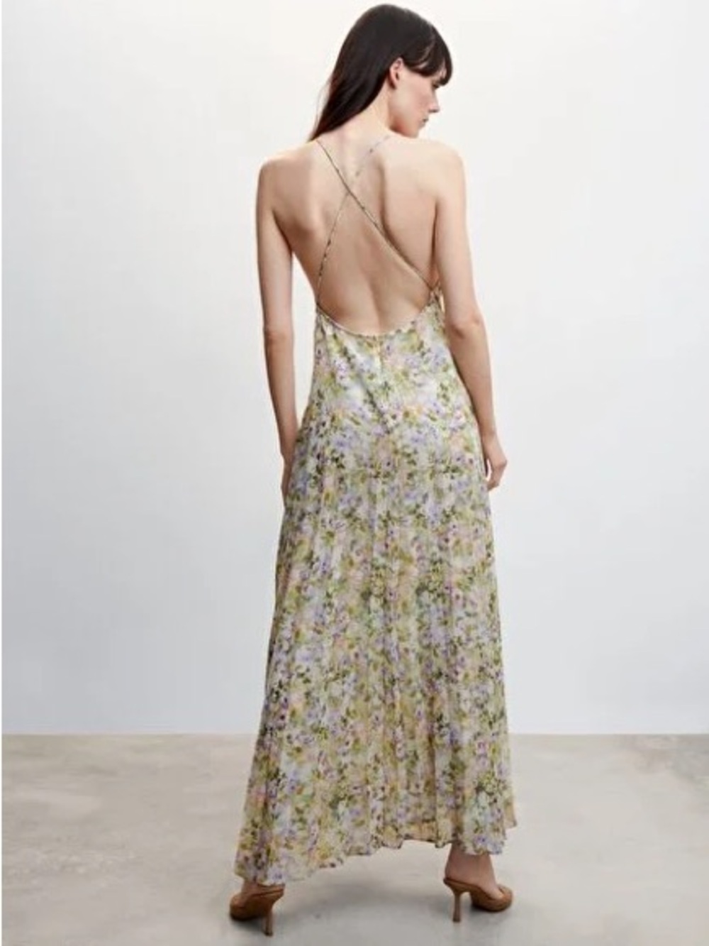 Mango Pastel Floral Backless Maxi Dress